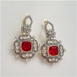 Комплект ювелирной бижутерии Итальянское золото (покрытие желтое 14к), серьги висячие и кольцо 20 р, покрытие позолота и посеребрение, вставка: фианиты, цвет: прозрачный и красный, арт. 213.041-20