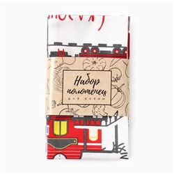 Набор новогодних кухонных полотенец Доляна «Волшебство» 35×60 см-4 штуки, 100% хлопок