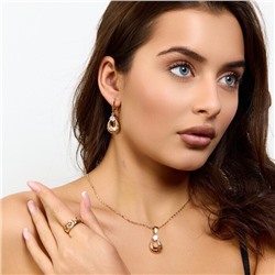Комплект ювелирной бижутерии коллекция "Дубай" серьги, кулон и кольцо 18 р, покрытие позолота, вставка: фианиты и цирконы, цвет: прозрачный, арт.217.484-18
