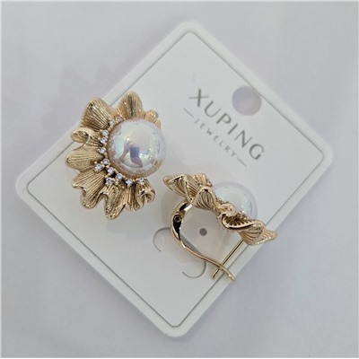 Серьги коллекция "Xuping" покрытие позолота, вставка: искусственный жемчуг и фианиты, арт.004.058