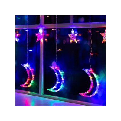 Гирлянда «Бахрома» 2.7×0.9 м с насадками «Месяц», IP20, прозрачная нить, 138 LED, свечение мульти, 8 режимов, 220 В