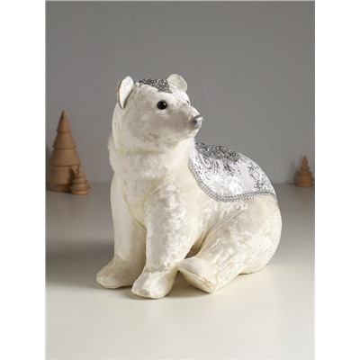 УЦЕНКА Фигурка новогодняя «Белый мишка в накидке с серебристыми узорами», 22×16×24 см