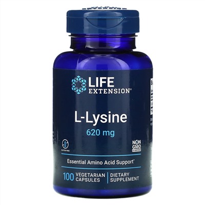 Life Extension, L-лизин, 620 мг, 100 растительных капсул