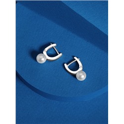 Серьги из серебра с имитированным жемчугом родированные 925 пробы 2-588р1005