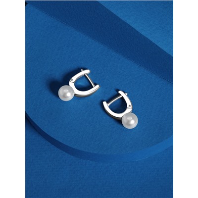 Серьги из серебра с имитированным жемчугом родированные 925 пробы 2-588р1005