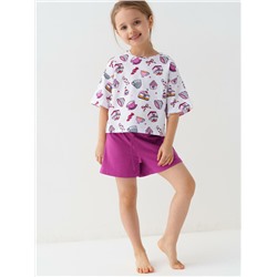 Комплект трикотажный для девочек: фуфайка (футболка), шорты