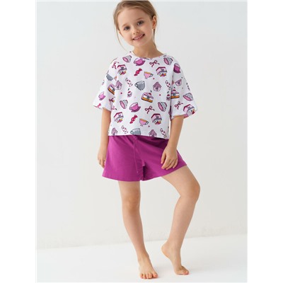 Комплект трикотажный для девочек: фуфайка (футболка), шорты