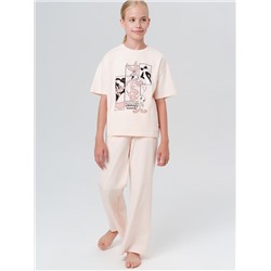 Комплект трикотажный для девочек: фуфайка (футболка), брюки