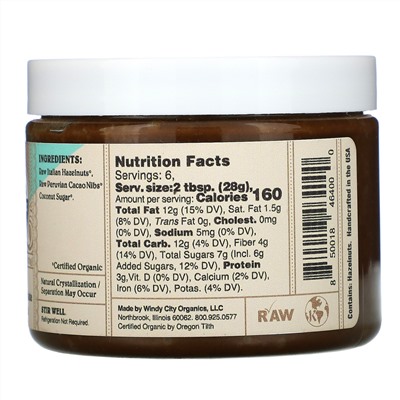 Rawmio, Chocolate Hazelnut Spread, 6 oz (170 g)