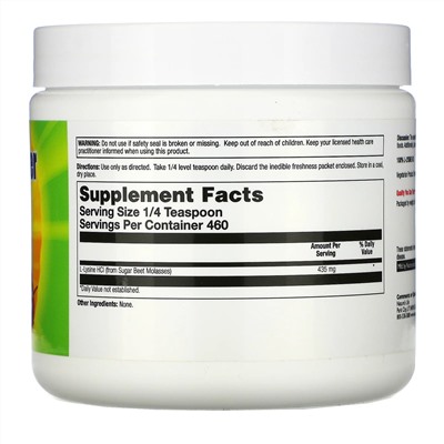 Nature's Life, L-Lysine в порошке, без вкусовых добавок, 200 г