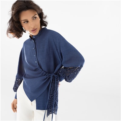 Рубашка с асимметричной драпировкой и кружевом, Дивная смелость (new)