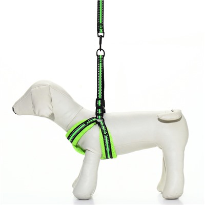 Комплект амуниции светоотражающий с мягкой шлейкой и мягкой ручкой, 1.5×120 см, ОШ 35-53, жёлтый