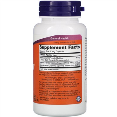 Now Foods, Pycnogenol (пикногенол), 60 мг, 50 растительных капсул