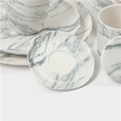 Набор чайный Magistro Real Marble, 4 предмета: 2 чашки 120 мл, 2 блюдца d=12.5 см, фарфор
