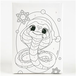 Картина по номерам на новый год на холсте с подрамником «Змейка в шапочке», 21×15 см