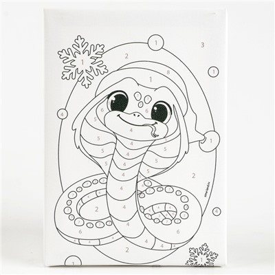 Картина по номерам на новый год на холсте с подрамником «Змейка в шапочке», 21×15 см