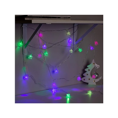 Гирлянда «Нить» 5 м с насадками «Кубики», IP20, прозрачная нить, 20 LED, свечение мульти (RG/RB), мигание, 220 В