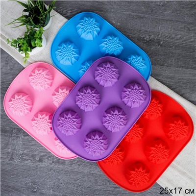 Форма для выпечки 6 ячеек силиконовая Цветы Подсолнухи 3,5 см / HL-071 / уп 200/ 0,1/ 25*17*3,5