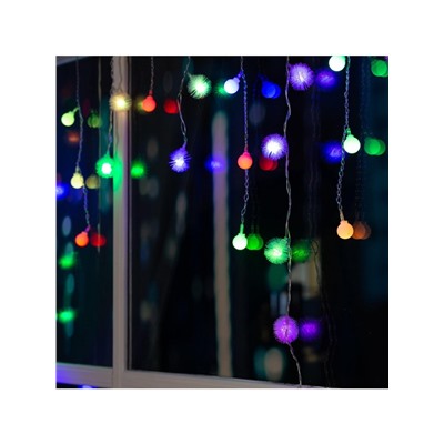 Гирлянда «Бахрома» 1.8×0.5 м с насадками «Шарики и ёжики», IP20, прозрачная нить, 48 LED, свечение мульти (RG/RB), мигание, 220 В