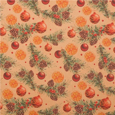 Бумага упаковочная новогодняя крафтовая «Апельсины», 50×70 см