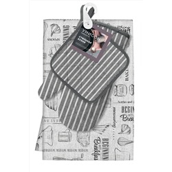 Комплект кухонный рогожка (прихватка 18х18, прихватка-рукавица 18х28, фартук 60х70) "Унисон" рис 33067-1/33068-1 Loft Cafe