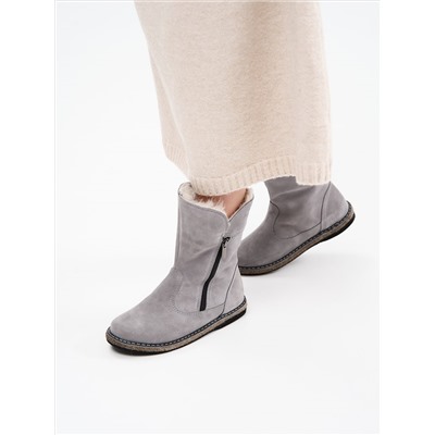 Полусапоги женские серые замшевые с замком на войлочной подошве