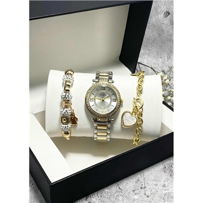 Подарочный набор для женщин часы, 2 браслета + коробка #22853041