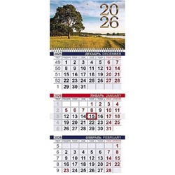 Календарь квартальный 2026 г. 1 спираль  ЭКОНОМ "Родные просторы" 3-х бл.с бегунком, 2-х цв. блок  (091528) 34252 Хатбер