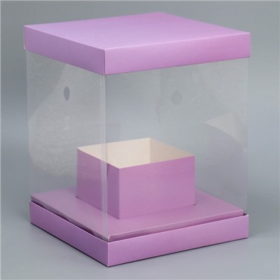 Коробка подарочная для цветов с вазой и пластиковыми окнами складная, упаковка, «Лаванда», 23×30×23 см