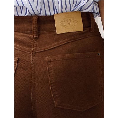 Укороченные эластичные брюки слим из микро вельвета