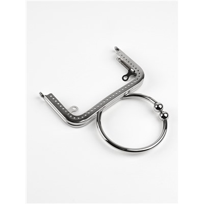 Фермуар пришивной, 12.5×7.5 см, с ручкой d=7.5×9 см, цвет серебряный