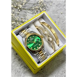 Подарочный набор для женщин часы, 2 браслета + коробка #22853248
