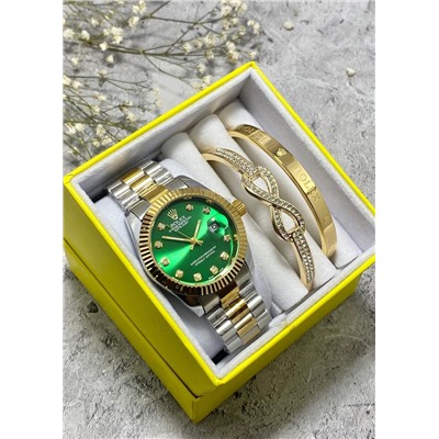 Подарочный набор для женщин часы, 2 браслета + коробка #22853248