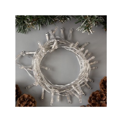 Гирлянда «Нить» 5 м, IP20, прозрачная нить, 50 LED, 8 режимов, 220 В, свечение красное