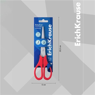 Ножницы ErichKrause EasyCut, 17 см, лезвия из нержавеющей стали, двойная заточка, ударопрочный пластик, МИКС