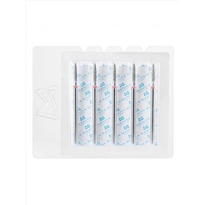 MANITA Фреза алмазная пламя тупое для аппаратного маникюра 856.104.244.100.018 ФАПЗ-1.8-10М, красная насечка, ø 1,8 мм, 5 шт. 28344