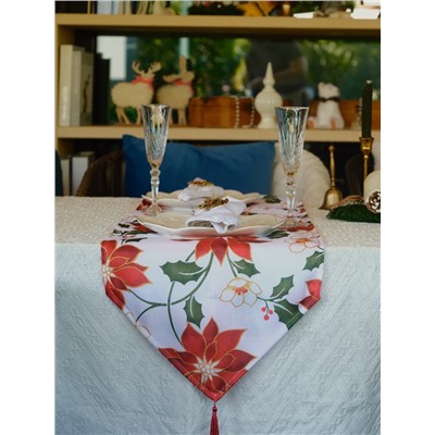 Дорожка на стол «Доляна. Новогодние цветы», белая, 35×180 см