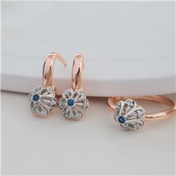 Комплект ювелирной бижутерии коллекция "Дубай" серьги и кольцо 17 р, покрытие позолота, вставка: фианиты, цвет: синий, арт.213.971-17