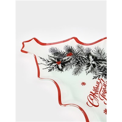 Блюдо сервировочное новогоднее Доляна «С Новым Годом», 24.5×24.7×2 см, стекло, белое