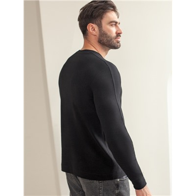 Лонгслив с воротником на пуговицах и декоративными швами из премиального хлопка с эластаном