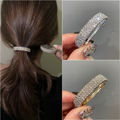 Круглая заколка-автомат для хвоста со стразами, 5 см.