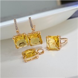 Комплект ювелирной бижутерии коллекция "Дубай" с крупным камнем серьги, кулон и кольцо 20 р, покрытие позолота, вставка: фианит, цвет: желтый и прозрачный, арт.313.279-20