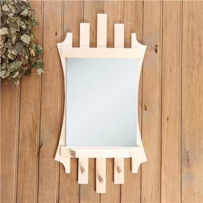 Зеркало для бани и сауны «Лесенка», 75×40 см, с полкой, 3 крючка