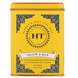 Harney & Sons, HT Tea Blend, желтый и голубой, ромашка и лаванда, без кофеина, 20 чайных саше, 40 г (1,4 унции)