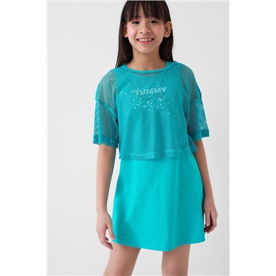 Комплект трикотажный для девочек: сарафан, фуфайка (футболка) PLAYTODAY, 1240356