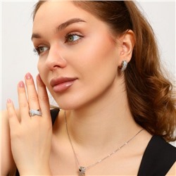 Комплект ювелирной бижутерии с покрытием посеребрение, серьги, кулон и кольцо 17 р, вставка: фианиты, цвет: прозрачный, арт.213.708-17