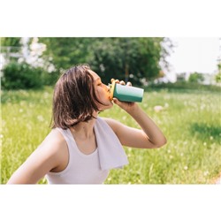 Стакан с крышкой и трубочкой, 350 мл, 9×9×13.5 см, бирюзовый