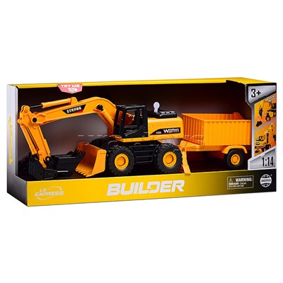 Экскаватор "Многофункциональный" с прицепом, 1:14 (свет, звук) в коробке