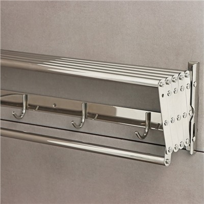 Полка выдвижная с держателем полотенец, 4 крючка 14.5×12(35)×58.5 см