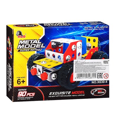 Конструктор металлический "Гоночная машина" (90 дет.) в коробке